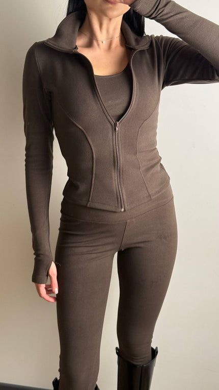 Жіночий костюм-трійка спортивний (лосини + топ + зіп-кофта)