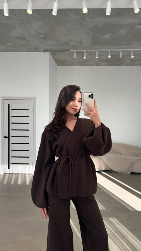 Жіночий костюм-двійка з ангори (кардиган + штани)