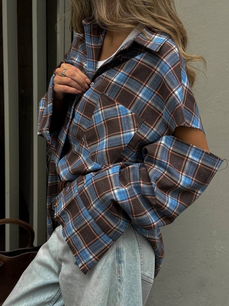 Сорочка в клітинку oversize з розрізами