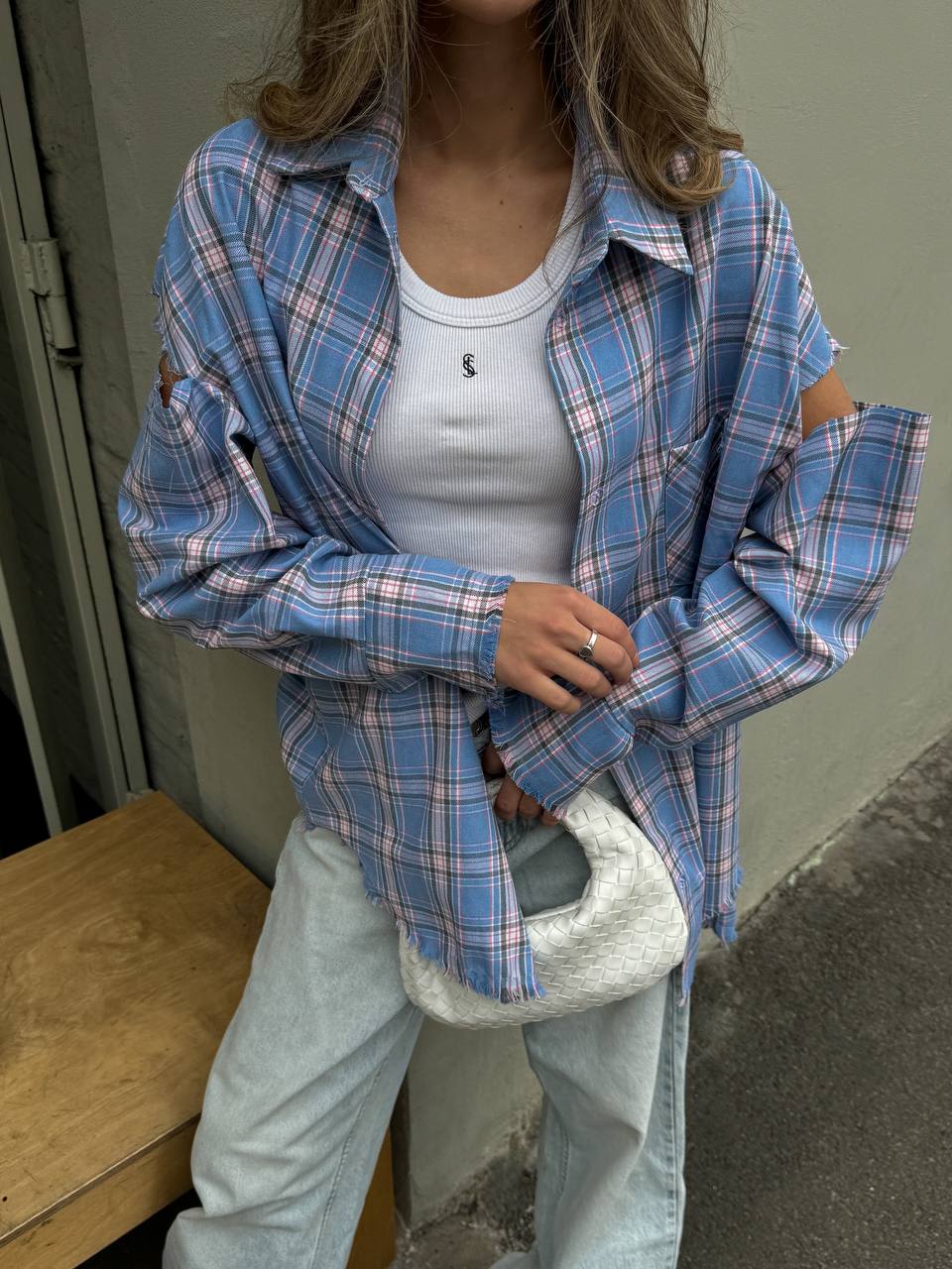 Сорочка в клітинку oversize з розрізами