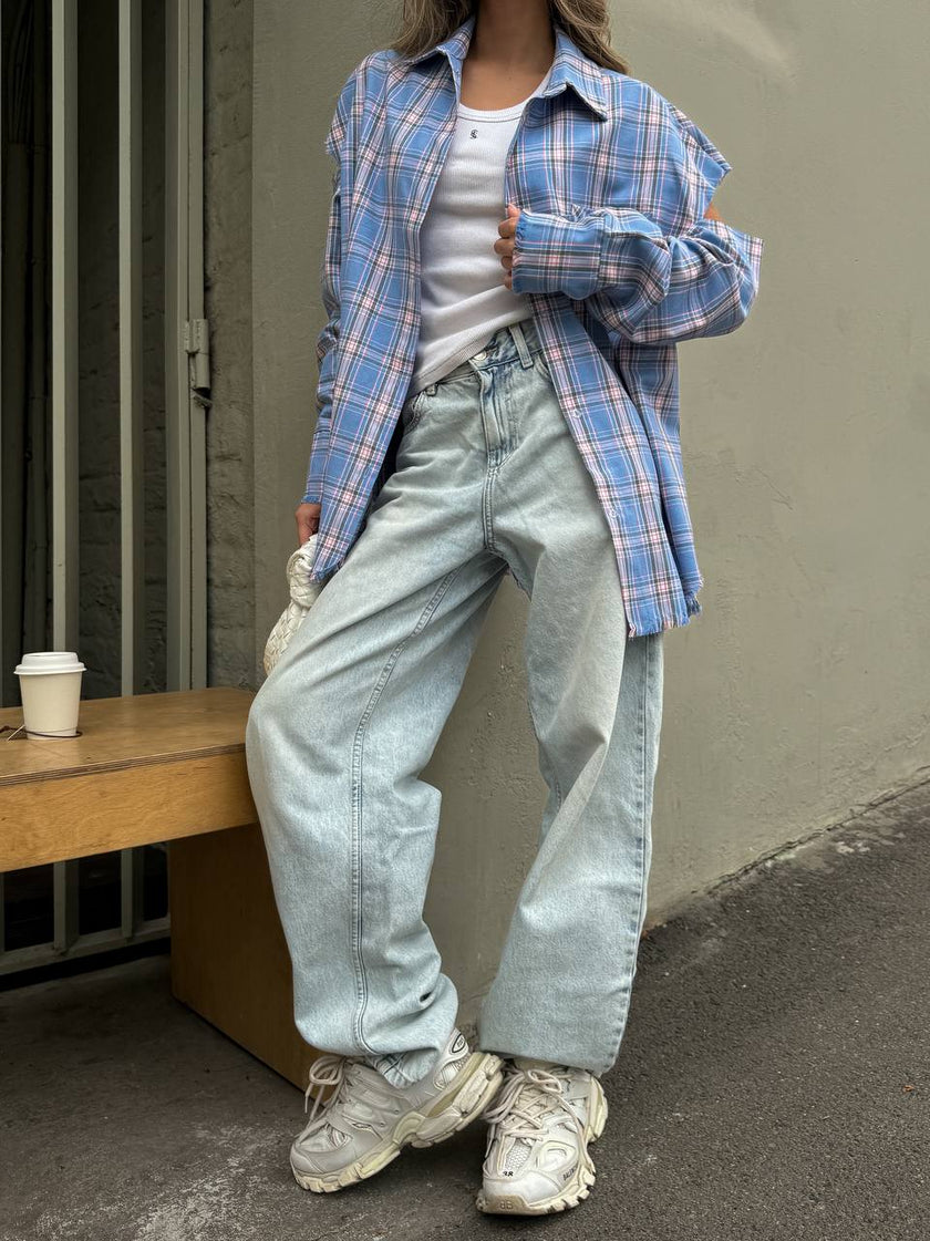 Сорочка в клітинку oversize з розрізами