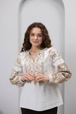 Вишиванка бежева з білими китицями #2