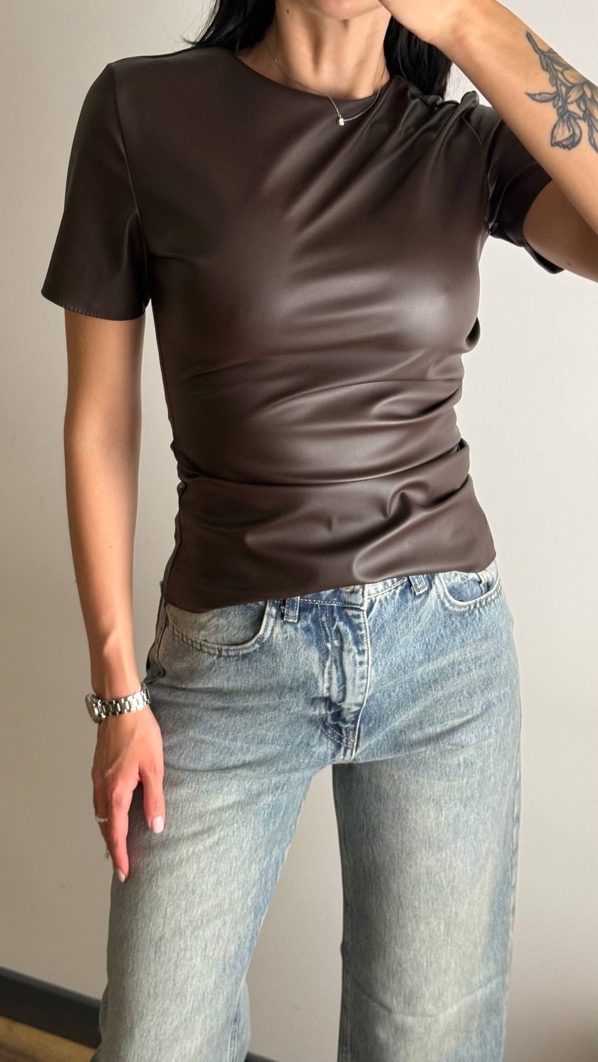 Топ-футболка жіночий з екошкіри базовий