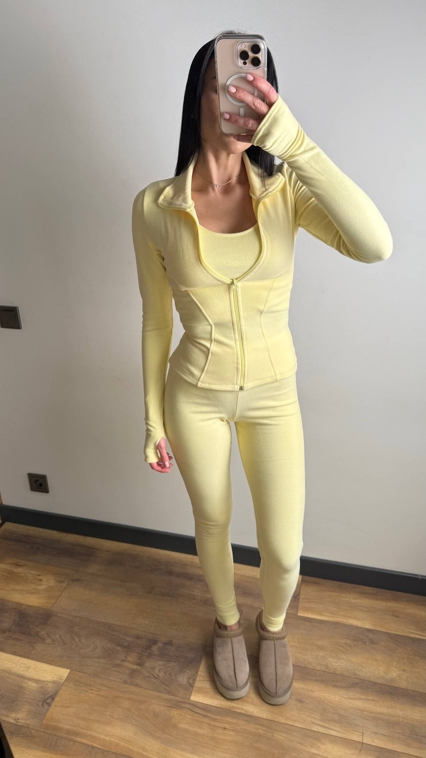 Жіночий костюм-трійка спортивний (лосини + топ + зіп-кофта)